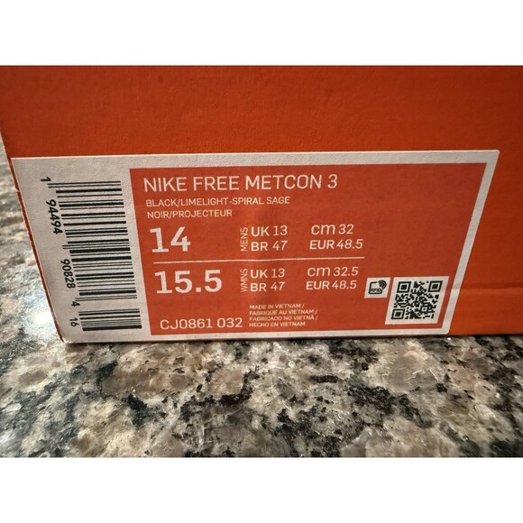 Size 14 Nike Free Metcon 3 Black Limelight Spiral Sage Mens Gym Shoes CJ0861-032 main image 6